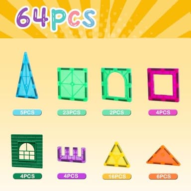 FNJO Magnetic Tiles, 64 PCS Magnetic Building Blocks, Magnets Building Set, STEM Toys for Kids Boys and Girls Creative and Inspirational - Image 6