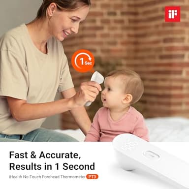 iHealth No-Touch Forehead Thermometer for Adults, Kids, Babies - 1s Fast Accurate, 3 Ultra-Sensitive Sensors, Quiet Vibration Feedback, Digital Large LED Digits, Easy to Use for Home & Nurses, PT3 - Image 2
