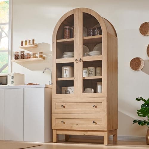 IFGET 71" Tall Arched Kitchen Pantry, Modern Farmhouse Wood Kitchens Storage Cabinets with 2 Large Drawers and Adjustable Shelves, Versatile Cupboard for Kitchen, Dining Room, Bathroom, Natrual - Image 1
