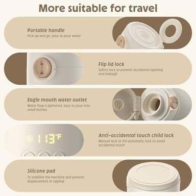 Portable Bottle Warmer for Travel, 17.5 OZ Large Capacity Baby Milk Warmer for Breast Formula and Water with Fast Heating & Faster Charger Baby Bottle Warmer On The Go for Car, Airplane - Image 8