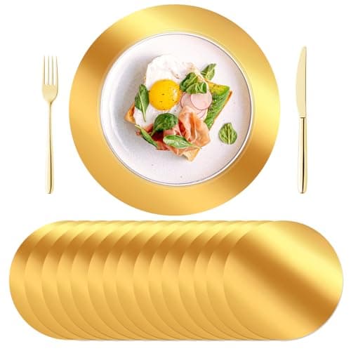 KesaPlan 100PCS Round Gold Placemats, 13" Disposable Paper Placemats for Dining Table, Mirrored Gold Charger Place Mat for Kitchen Banquet Table Setting Wedding Birthday Dinner Party Decor - Image 1