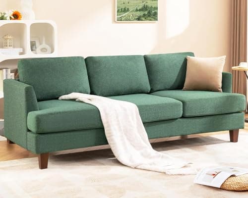 Busaurus 3 Seater Sofa Couch with Deep Seats, 89" Mid Century Modern Upholstered Sofa with Armrests, Comfy Couches for Living Room, Bedroom, Apartment and Office (Green) - Image 1