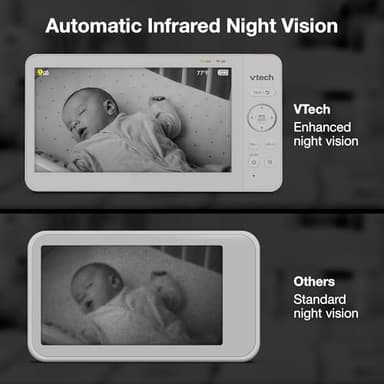 VTech Advanced HQ Max Twin 7" Digital Video 2-Cameras Baby Monitor with Pan Tilt Zoom, Long Battery Life 5000mAh, IPS Screen, Adaptive Multi-Color Night Light, 2-Way Talk, HQ Display, No WiFi, White - Image 9