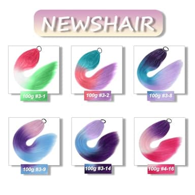 Newshair Colorful Ponytail Extension with Hair Tie, 26 inch Ombre Braid Ponytail Blend Hair Tinsel for Holiday Party Rainbow Festival(100g 1 Packs #Light Purple/Dark Green/Dark Purple) - Image 6