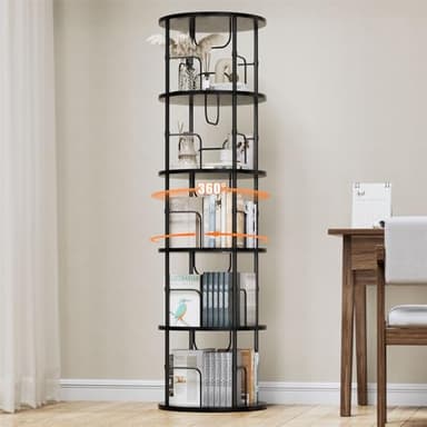 ALLSTAND 5 Tier Rotating Bookshelf, 360 ° Display Stackable Spinning Bookshelf Tower, Corner Bookshelf Tall Floor Standing Swivel Bookcase Narrow Storage Organizer for Bedroom, Living Room, Black - Image 1