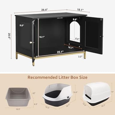 Homhedy Cat Litter Box Enclosure, Cat Washroom Furniture with Metal Frame, Pet House, Fit Most of Litter Box, Modern Style, Black and Gold - Image 5