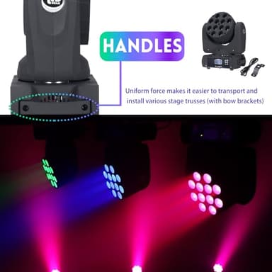 Moving Head Light Beam Wash 12x12W LED Stage Lighting RGBW 4in1 Professional DMX 512 Strobe Effect Sound Activated DJ Lights for DJ Night Clubs Disco KTV Bar Show (2 Pack) - Image 3