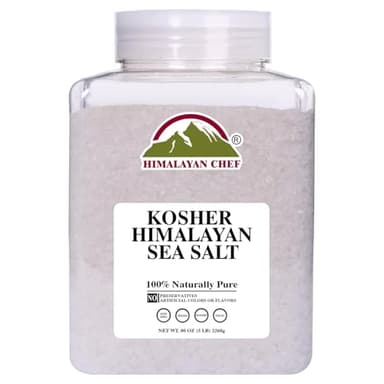 Himalayan Chef Kosher Sea Salt – Full Flavor, No Additives, unrefined and Less Sodium - Natural and Organic - 5 Pound Plastic Jar, Kosher & Non GMO Certified - Image 1