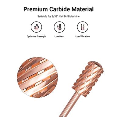 MelodySusie Safety Nail Drill Bits, 3/32'' Smooth Round Top Large Barrel Carbide Bits, Suitable for Manicure Pedicure Cuticle Gel Polishing, Beginners Bits, Rose Gold, Series Bit-S, Triple Coarse - Image 2