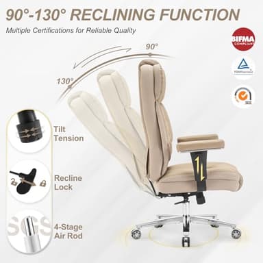 Big and Tall Office Chair 750lbs,Heavy Duty Office Chairs with Dual Rubber Wheels,Extra Wide Desk Chair,Adjustable Ergonomic Lumbar Support,High Back Rocking Computer Chair for Heavy People - Image 4