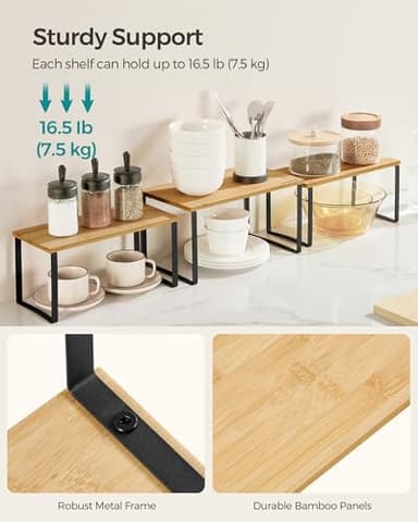 SONGMICS Cabinet Organizer Shelf, Set of 3 Kitchen Counter Shelves, Kitchen Storage, Spice Rack, Stackable, Expandable, Ink Black and Natural Beige UKCS014B01 - Image 4