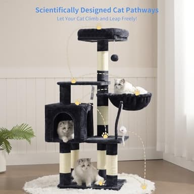 Heybly Cat Tree with Toy, Cat Tower Condo for Indoor Cats, Cat House with Padded Plush Perch, Cozy Hammock and Sisal Scratching Posts, Smoky Gray HCT004SG - Image 7