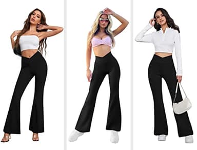 COPYLEAF Women's Flare Yoga Pants with Pockets-V Crossover High Waisted Bootcut Yoga Leggings-Flare Bell Bottom Workout Gym Leggings Black - Image 5