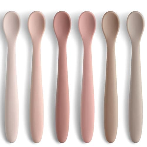 Silicone Baby Feeding Spoons, Training Spoon Self-feeding, First Stage Infant Soft-Tip Easy on Gums, Utensils Supplies, Dishwasher & Boil-proof, 6 Pack - Image 1