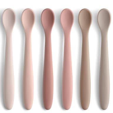Silicone Baby Feeding Spoons, Training Spoon Self-feeding, First Stage Infant Soft-Tip Easy on Gums, Utensils Supplies, Dishwasher & Boil-proof, 6 Pack - Image 1