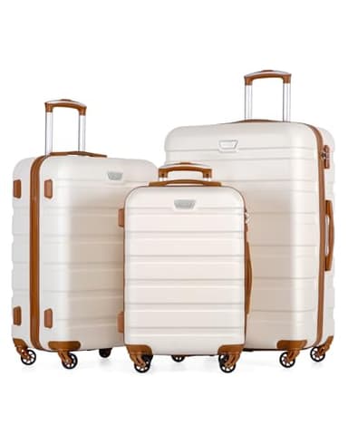 Coolife Luggage 3 Piece Set Suitcase Spinner Hardshell Lightweight TSA Lock (apricot white, 3 piece set(20in24in28in)) - Image 1