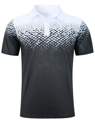 uideazone Mens Golf Shirts Short Sleeve Slim Fit Polo Shirts Moisture Wicking Fitness Black White Golf Polos - Image 1