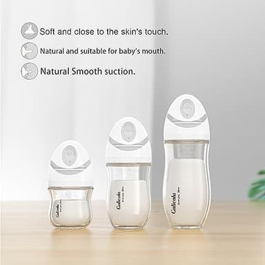 Gulicola Natural Glass Baby Bottles Set 4 Pack, Newborn Boy Breastfeeding Bottles with Slow Flow Nipples, 0 Months+, 3 oz & 5 oz - Black/White - Image 7