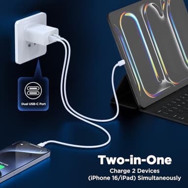 [6+10FT] iPhone 17 16 15 USB C Charger Fast Charging,40W Dual Port Fast Wall Charger Block with 6+10FT Long USB C Charging Cable Cord for iPhone 17/16/15 Pro Plus Pro Max, iPad Pro/Air, Samsung - Image 3