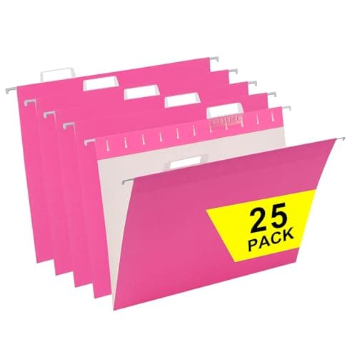 Pink Hanging File Folders,25 Packs Letter Size File Folder,Designed for Bulky Files,Filing Cabinet,1/5 Adjustable Tabs for Office,School,Home - Image 1