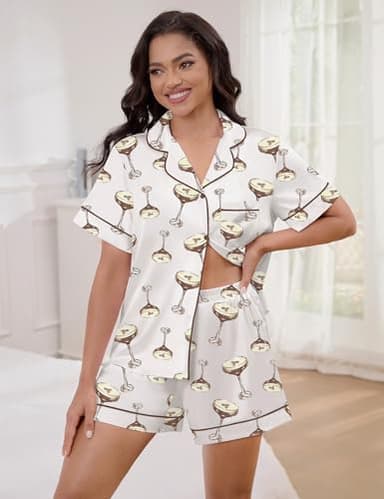 SHESHOW Pajama Sets for Women 2 piece Comfy Satin Button Down Notch Collar White Loungewear Set M - Image 5
