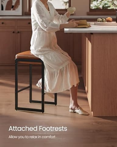 VASAGLE EKHO Collection - Bar Stools Set of 2, Counter Height Bar Stools, Synthetic Leather with Stitching, Mid-Century Modern Counter Stools, 26-Inch Tall, Kichen Home Bar Dining Room, Caramel Brown - Image 8