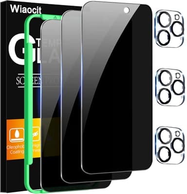 Wiaocit 3 Pack Tempered Glass Privacy Screen Protector for iPhone 16 Pro Max with 3 Pack Camera Lens Protector, 9H Hardness, Bubble Free, Case Friendly - Image 1
