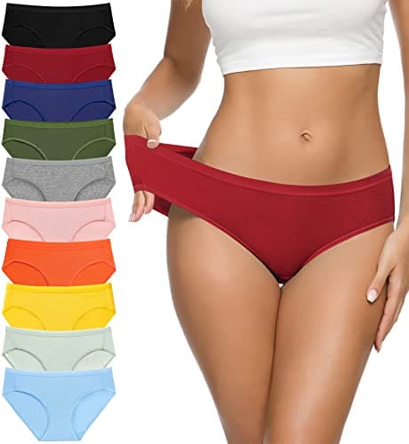 Eiggam Womens Bikini Panties, High-Cut Full Coverage Hip Lift Cotton Fiber Cool Underwear for Women - 10 Pack, L - Image 1