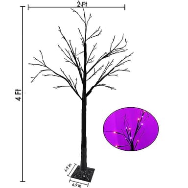 2-Pack 4FT Lighted Black Halloween Tree with 96 LED Orange & Purple Lights (Higher Size & Floor Standing), Halloween Decorations Spooky Tree for Indoor & Outdoor, Home Holiday Party Garden Lawns Decor - Image 2