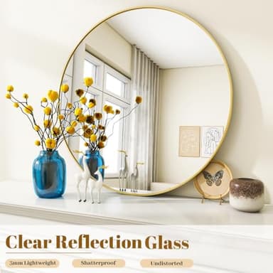 VooBang Gold Round Bathroom Mirror, 30 inch Circle Wall Mounted Hanging Mirror with Simple Modern Circular Metal Frame for Hallway, Entryway, Living Room, Gold Frame - Image 2