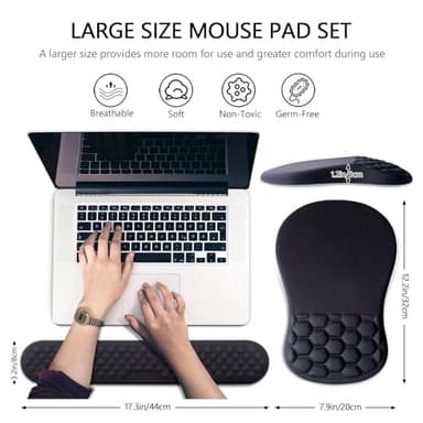 Mouse Pad Wrist Support, Laokiiy 2 in1 Keyboard Wrist Rest+ Ergonomic Mouse Pad, Non-Slip Wrist Rest for Computer Keyboard, Made Easy Typing & Relieve Wrist Pain（Black - Image 5