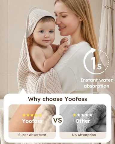 Yoofoss Hooded Baby Towels for Newborn 2 Pack 100% Muslin Organic Cotton Baby Bath Towel with Hood for Babies, Infant, Toddler and Kids, 32x32Inch, Soft and Absorbent Newborn Essential, Beige&Coffee - Image 3