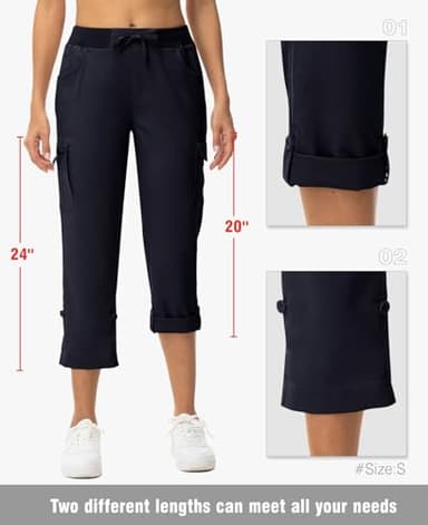 TBMPOY Womens Cargo Capris with Pockets Lightweight Hiking Capris Pants Quick Dry Casual Cropped Pants Summer Trip Cotton Navy L - Image 2