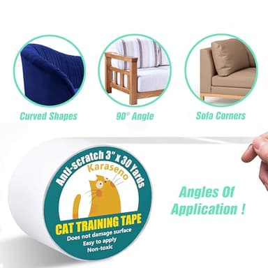 Karaseno Anti Cat Scratch Tape, 3 inches x 30 Yards Pet Training Tape, 100% Transparent Clear Double Sided Cat Scratch Deterrent Tape, Furniture Protector for Couch, Carpet, Doors, Pet & Kid Safe - Image 3