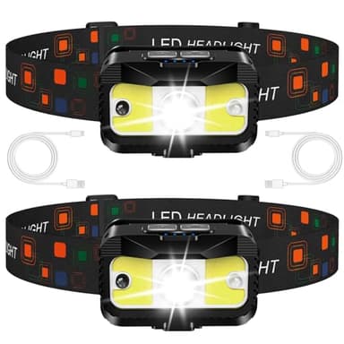 MIOISY Headlamp Rechargeable, Ultra Bright LED Head Lamp Flashlight with White Red Light, 2 Pack Motion Sensor Waterproof Headlight, 8 Modes Lights for Camping Fishing Running - Image 1