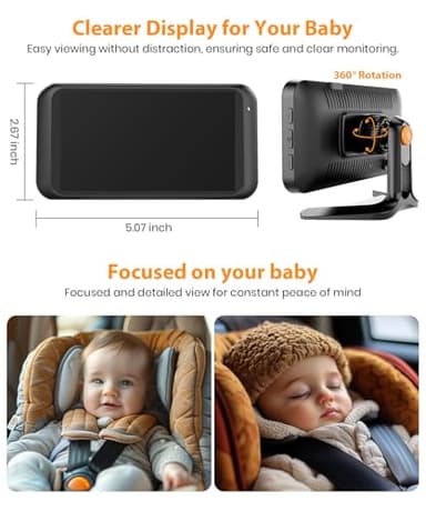 Babyvue USB Baby Car Camera Plug-Play, 4.5" 1080P Easy Setup Backseat Camera with Flexible 360 Rotation, Clear Picture Rear Facing Car Seat Baby Monitor - Image 4