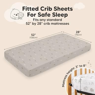 KeaBabies 2-Pack Fitted Crib Sheets for Boys, Girls, Baby - Soft Bamboo Viscose Cotton, 52x28 Standard Crib Mattress Sheets, Toddler Bed Mattress Cover, Gender Neutral, Breathable, Durable (Savannah) - Image 8