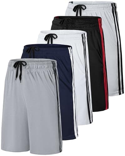 Real Essentials 5 Pack: Men’s 9" Mesh Shorts – Athletic Gym, Workout, Basketball, Running, Casual Lounge Activewear Pockets, Set 6,XL - Image 1