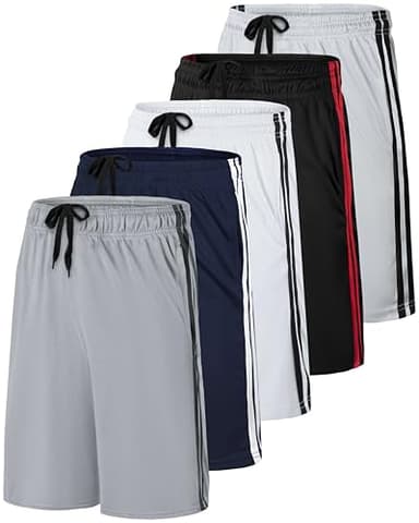 Real Essentials 5 Pack: Men’s 9" Mesh Shorts – Athletic Gym, Workout, Basketball, Running, Casual Lounge Activewear Pockets, Set 6,XL - Image 1