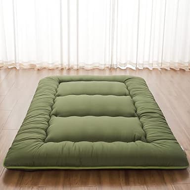 Zelladorra Japanese Floor Mattress, Futon Mattress with Portable Storage Bag and Washable Cover, Roll Up Thick Tatami Mat Suitable for Camping, Guest Room, Green, Queen - Image 1