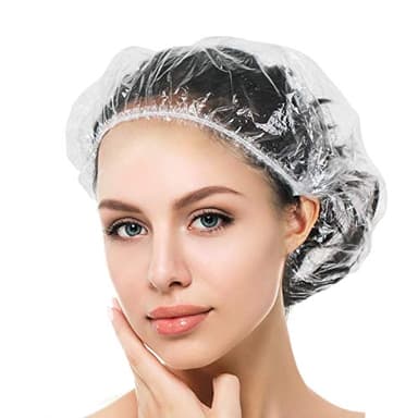 Auban 100PCS Disposable Shower Caps, Plastic Clear Hair Cap Large Thick Waterproof Bath Caps for Women, Hotel Travel Essentials Accessories Deep Conditioning Hair Care Cleaning Supplies(20.5") - Image 1