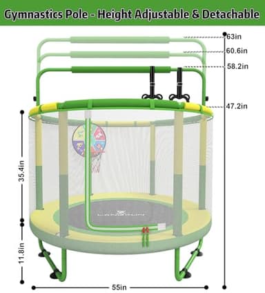 60" Trampoline for Kids, 5ft Toddler Mini 6-in-1 Trampoline Indoor Outdoor with Swing, Basketball Hoop, Dart Board, Rings, Christmas Toys Birthday Gifts for Girls Boys - Image 3
