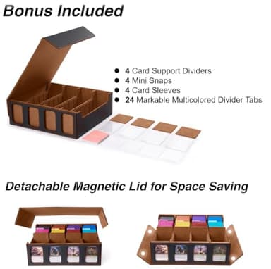 Venssu Card Storage Box for Trading Cards with Card Supporters, 3000+ MTG Deck Box with 24 Colorful Divider Tabs, Trading Card Storage with Viewing Windows Fits for Magic Game Cards(Black and Brown) - Image 5
