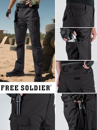FREE SOLDIER Men's Water Resistant Pants Relaxed Fit Tactical Cargo Work Pants with Multi Pocket (Black 34W/34L) - Image 4