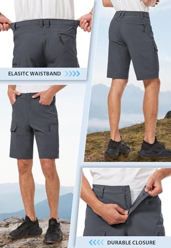 Hiauspor Men's Hiking Cargo Shorts 9"/10" Quick Dry Lightweight Waterproof for Golf Tactical Fishing Casual with 6 Pockets (Dark Grey, 34) - Image 2