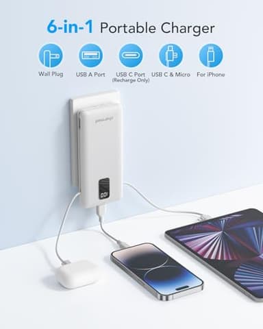 charmast Portable Charger with Built-in Cables and Plug, 10000mAh USB C Power Bank Fast Charging, External Battery Pack Slim, Travel Essentials Compatible with iPhones, Samsung Galaxy, iPad - Image 2