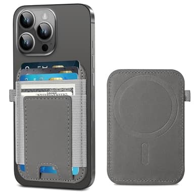 ExtreLife For Magsafe Wallet, Strongest Magnetic Wallet for iPhone 17/16/15/14/13/12 Series, Magnetic Card Holder with 2 Card Slots, RFID Blocking, Vegan Leather, Hold 7 Cards, Gray - Image 1
