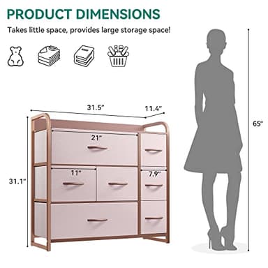 YITAHOME Dresser with 7 Drawers - Fabric Storage Tower, Organizer Unit for Bedroom, Living Room, Hallway, Closets - Sturdy Steel Frame, Wooden Top & Easy Pull Fabric Bins, Pink - Image 3