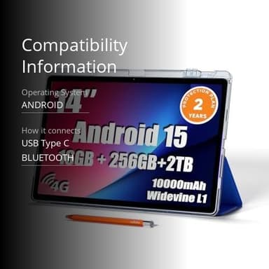 14 inch Large Screen Tablet, Android 15 Tablet 16GB RAM 256GB ROM, 1920 * 1200 IPS FHD Display, Widevine L1, 10000mAh 18W Charging, Wi-Fi & Bluetooth, 4G LTE, with Stand Case & Stylus - Image 3