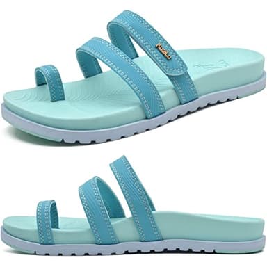 KuaiLu Womens Slides Sandals With Arch Support Comfort Plantar Fasciitis Yoga Mat Cushion Sandals Fashion Summer Beach Walking Adjustable Ladies Flat Orthotic Slip On Sandles LightBlue Size 8 - Image 1